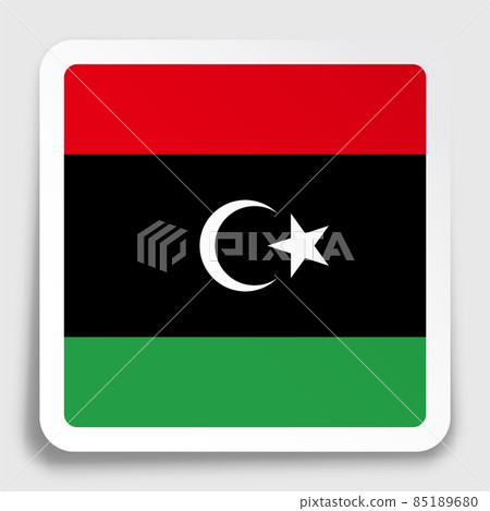 Libya flag icon on paper square sticker with shadow. Button for mobile application or web. Vector Libya flag icon on paper square sticker with shadow. Button for mobile application or web. Vector 85189680