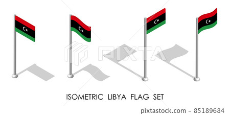isometric flag of LIBYA in static position and in motion on flagpole. 3d vector isometric flag of LIBYA in static position and in motion on flagpole. 3d vector 85189684