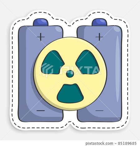 cartoon icon of doodle Pair of batteries with sign of atomic energy. High capacity energy storage devices based on radioactive elements. Vector isolated on white background cartoon icon of doodle Pair of batteries with sign of atomic energy. High capacity energy storage devices based on radioactive elements. Vector isolated on white background 85189685