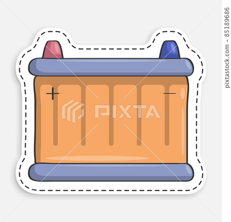 cartoon icon of doodle car battery. Maintaining battery power. Maintenance in car repair shop. Vector isolated on white background cartoon icon of doodle car battery. Maintaining battery power. Maintenance in car repair shop. Vector isolated on white background 85189686