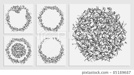 abstract round background from small curved curls. Random children doodles of scribbles. Isolated vector abstract round background from small curved curls. Random children doodles of scribbles. Isolated vector 85189687