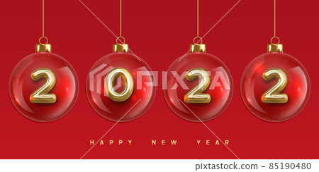 Christmas decorations glass baubles isolated on red background. Realistic 3d design Christmas balls. Copy space. Vector illustration for header banner, greeting card, invitation or flyer. Christmas decorations glass baubles isolated on red background. Realistic 3d design Christmas balls. Copy space. Vector illustration for header banner, greeting card, invitation or flyer. 85190480