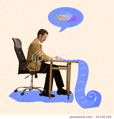 Creative design. Businessman working on project, paper work 85192248