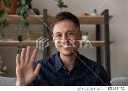 Happy business man in casual making video call from home 85193452