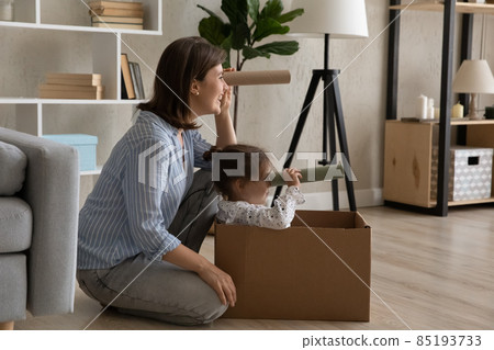 Happy mom and little daughter kid playing sailors 85193733