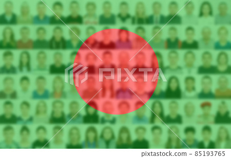 Portraits of many people on the background of the flag of Bangladesh. The concept of the population and demographic state of the country 85193765