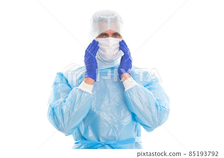 Complete protection from covid-19. Doctor wear protective mask. Face protection Complete protection from covid-19. Doctor wear protective mask. Face protection 85193792