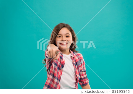 Little girl long hair got bright idea. Little child smile 85195545