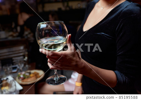 close-up of gorgeous woman with a glass of champagne. party and holiday celebration. close-up of gorgeous woman with a glass of champagne. party and holiday celebration. 85195588
