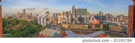 Bird's eye panoramic view of Singapore skyline and Clarke Quay entertainment district Bird's eye panoramic view of Singapore skyline and Clarke Quay entertainment district 85195784
