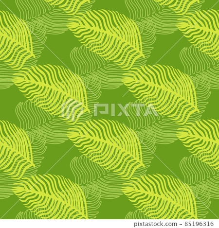 Abstract palm leaf seamless pattern with hand drawn foliage print. Simple Jungle background. Vector illustration for seasonal textile prints. Abstract palm leaf seamless pattern with hand drawn foliage print. Simple Jungle background. Vector illustration for seasonal textile prints. 85196316