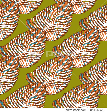 Palm leaf seamless pattern with hand drawn in line tropical print. Modern nature background. Vector illustration for seasonal textile. Palm leaf seamless pattern with hand drawn in line tropical print. Modern nature background. Vector illustration for seasonal textile. 85196323
