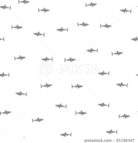 White shark seamless pattern in scandinavian style. Marine animals background. Vector illustration for children funny textile. 85196347