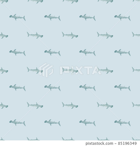 Hammerhead shark seamless pattern in scandinavian style. Marine animals background. Vector illustration for children funny textile. Hammerhead shark seamless pattern in scandinavian style. Marine animals background. Vector illustration for children funny textile. 85196349