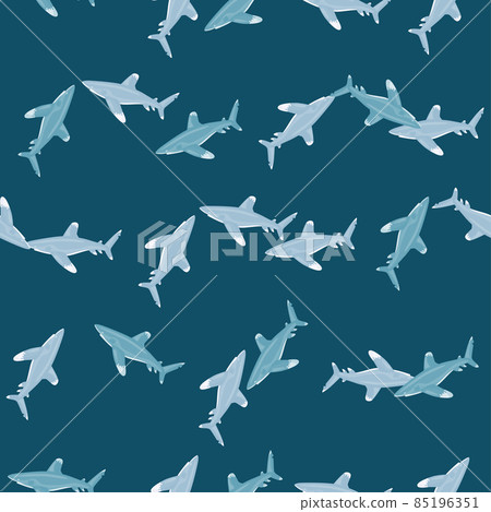 Oceanic whitetip shark seamless pattern in scandinavian style. Marine animals background. Vector illustration for children funny textile. Oceanic whitetip shark seamless pattern in scandinavian style. Marine animals background. Vector illustration for children funny textile. 85196351