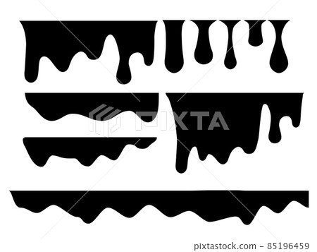 Paint drip borders and ink drops set, black liquid flow and melt with splatters, splashes 85196459