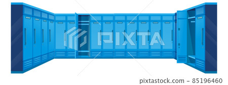 Blue locker, closed cabinet with locks on doors for storage of clothes in gym, school 85196460