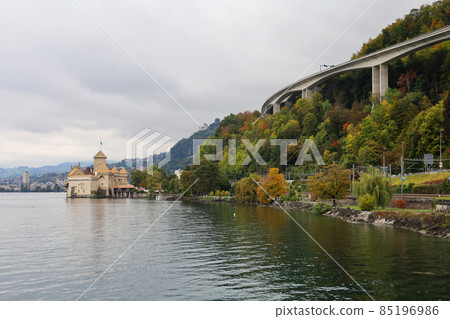 Montreux ,Switzerland-October 23,2019:The Castle is landmark on Lake Geneva in Montreux at switzerland Montreux ,Switzerland-October 23,2019:The Castle is landmark on Lake Geneva in Montreux at switzerland 85196986