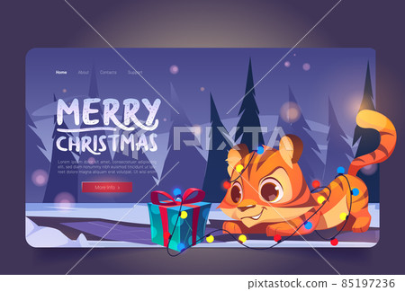 Merry Christmas cartoon landing page, cute tiger Merry Christmas cartoon landing page, cute tiger 85197236
