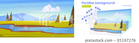 Parallax background with river and mountains 85197276