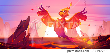 Phoenix or fenix fire bird cartoon character rise 85197282