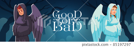 Good or bad angel and devil cartoon banner, spirit 85197297