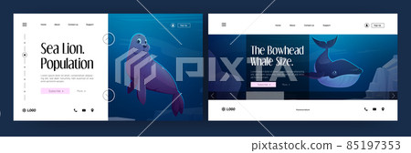Marine animals banners, sea lion and bowhead whale Marine animals banners, sea lion and bowhead whale 85197353