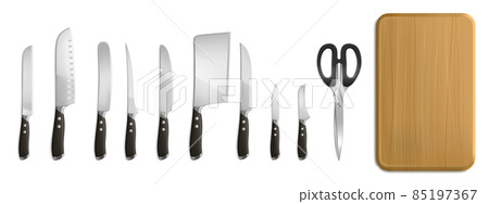 Chef and butcher knives, cutting board, scissors Chef and butcher knives, cutting board, scissors 85197367
