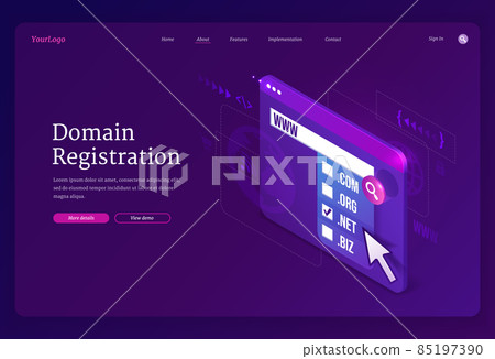 Domain registration isometric landing page, banner Domain registration isometric landing page, banner 85197390
