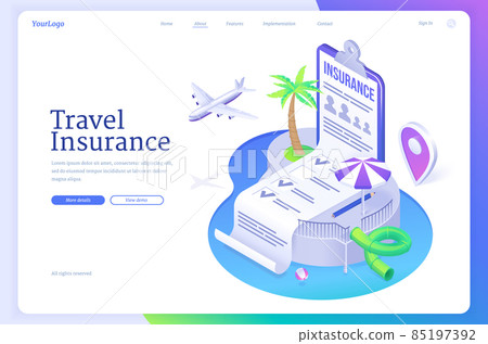 Travel insurance isometric landing page, banner Travel insurance isometric landing page, banner 85197392