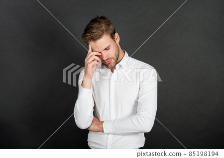 Terrible pain. Businessman suffering from headache. Headache attack. Head ache. Migraine Terrible pain. Businessman suffering from headache. Headache attack. Head ache. Migraine 85198194