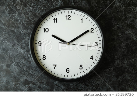 Standard black office clock on black smokey background Standard black office clock on black smokey background 85199720