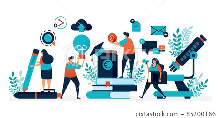 Collect and save money for education and scholarship program. Stack of book for learning and ideas. Flat vector illustration for landing page, web, website, banner, mobile apps, flyer, poster, ui 85200166