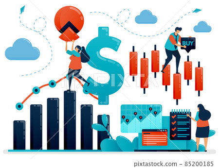 Financial platform to help choose investment. Statistics data for accounting. Analysis of business data and company growth. Flat vector human illustration for landing page, website, mobile, poster 85200185