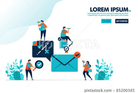 Verification and notification to receive email. Check or cross selection to reply to a message. Simple tick symbol vector illustration for landing page, web, template, mobile apps, ui, flyer, poster 85200385