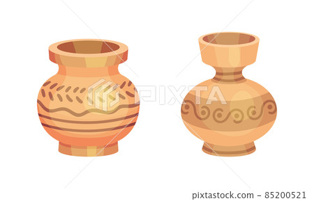 Clay kitchenware assortment set. Ceramic vases vector illustration 85200521