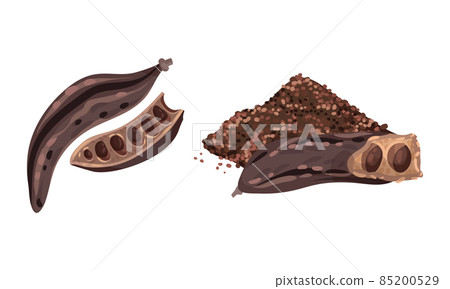 Ripe carob pods set. Organic healthy food vector illustration 85200529