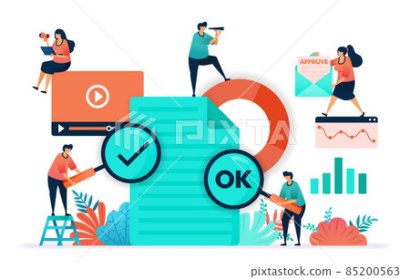 Paperwork flat vector design. Ok or yes on the video content or document submitted. Document statistics and business data for analysis. approve email. Decide on strategy and plan for company future. Paperwork flat vector design. Ok or yes on the video content or document submitted. Document statistics and business data for analysis. approve email. Decide on strategy and plan for company future. 85200563