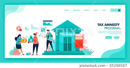 Tax amnesty program for reporting asset and tax violation at government tax office. Tax officer advising and calculate taxpayer annual bill, People pay lower taxes. Flat illustration vector design. Tax amnesty program for reporting asset and tax violation at government tax office. Tax officer advising and calculate taxpayer annual bill, People pay lower taxes. Flat illustration vector design. 85200587