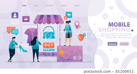 Landing page design of Mobile Shopping with flat Illustration cartoon character 85200651