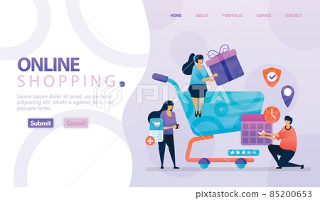 Landing page vector design of Online Shopping and E-commerce.  85200653