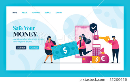 Landing page vector design of Safe Your Money. Easy to edit and customize. 85200656