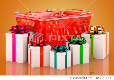 Shopping basket with gifts, 3D rendering 85200774