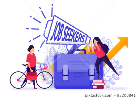 Employee recruitment or looking for fresh graduate job seekers. open vacancies for office business and reduce unemployment. woman scream at megaphone. Vector Illustration For Web Landing Page, Banner 85200841