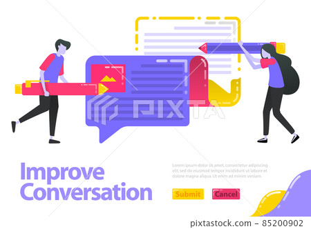 Illustration improve conversation. People who are writing opinions can ballon chat. Improve and update opinions and information. Flat vector concept for Landing page, website, mobile, apps ui, banner Illustration improve conversation. People who are writing opinions can ballon chat. Improve and update opinions and information. Flat vector concept for Landing page, website, mobile, apps ui, banner 85200902