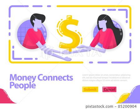 Illustration money connects people. People shake hands and get out money. Cooperation in business and finance. Dollar and investment. Flat vector concept for Landing page, website, mobile, apps ui, Illustration money connects people. People shake hands and get out money. Cooperation in business and finance. Dollar and investment. Flat vector concept for Landing page, website, mobile, apps ui, 85200904