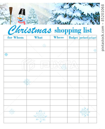 Christmas shopping list. Schedule with list of gifts. Holiday organizer Christmas shopping list. Schedule with list of gifts. Holiday organizer 85201068