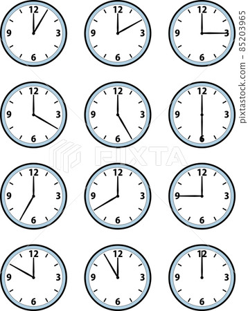 Illustration of a simple 12-hour hand clock Illustration of a simple 12-hour hand clock 85203965