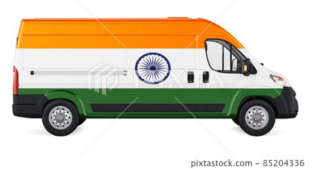 Indian flag painted on commercial delivery van. Freight delivery in India, concept. 3D rendering 85204336
