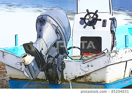 柔和的風格“漁船舷外馬達螺絲”插圖圖像 85204831